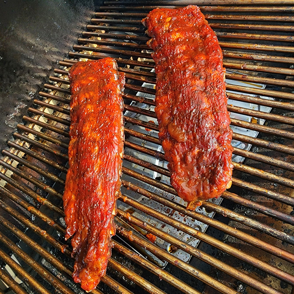 Rack of ribs on the grill