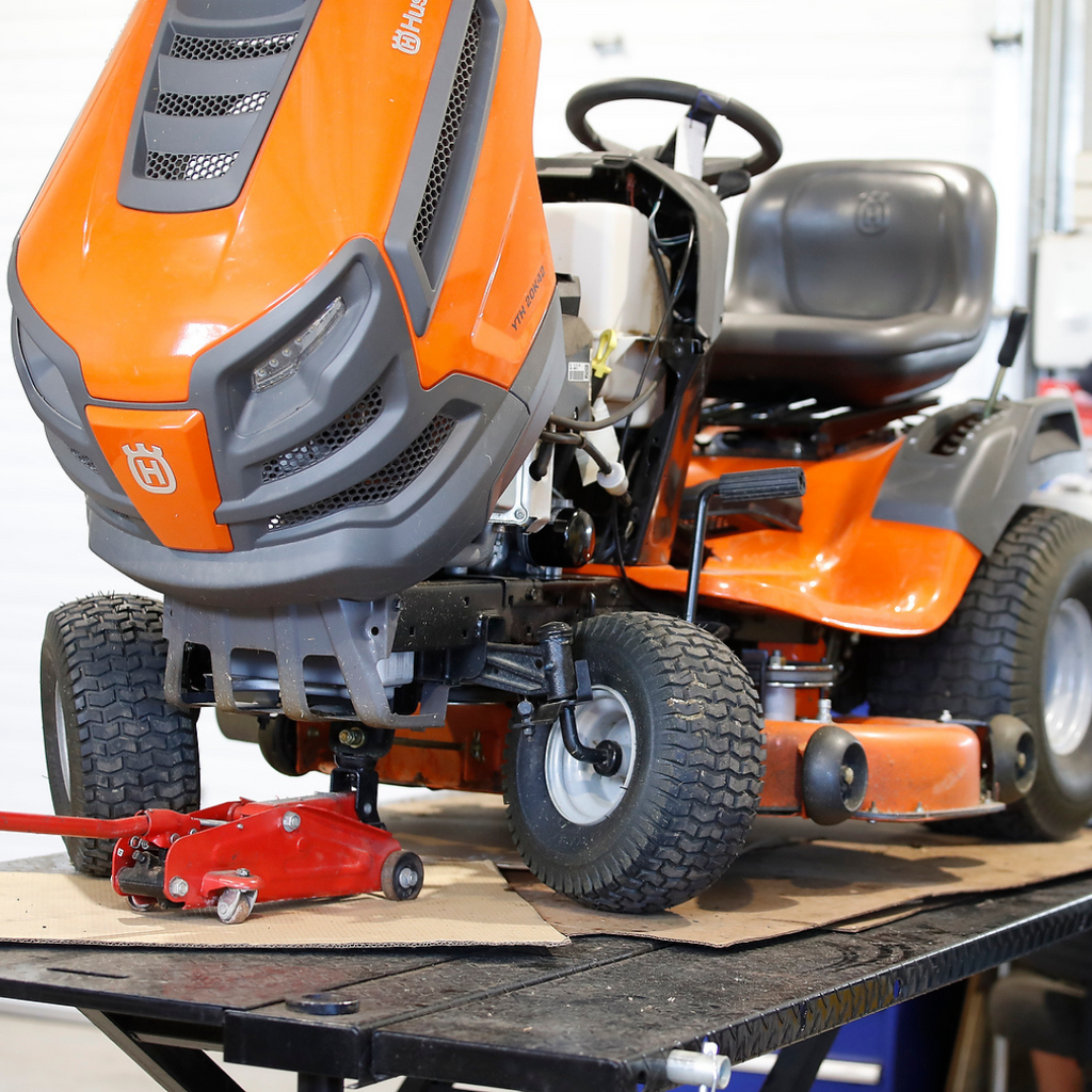 Husqvarna lawn tractor being serviced