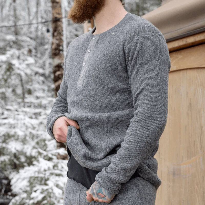 Stanfield's HERITAGE HEAVY WOOL HENLEY WITH GRAPHENE FLEECE LINER - 13