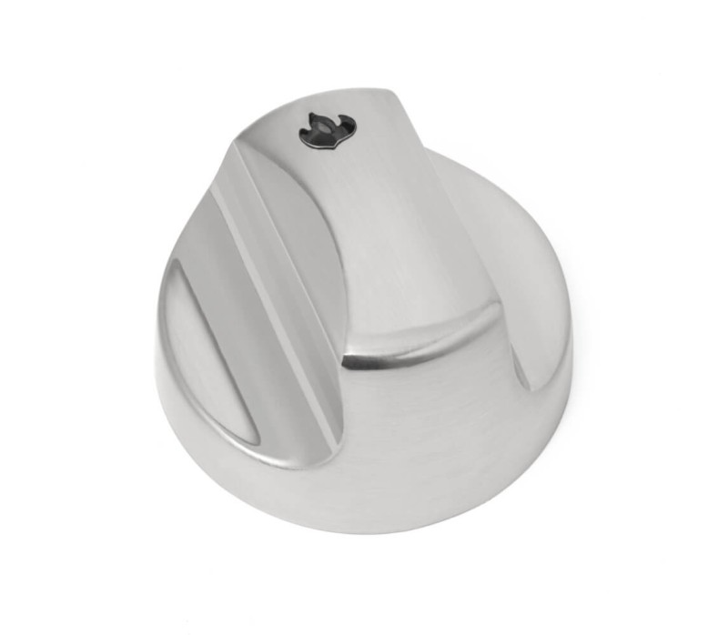 Large stainless steel replacement knob for Rogue gas grills with clear flame indicator.